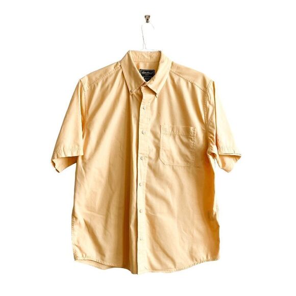 Eddie Bauer Mens Collared Shirt Button Down Short Sleeve Cotton Yellow Large - Picture 1 of 5